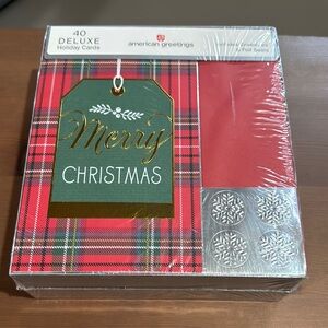NEW LOWER PRICE:  American Greetings Plaid Christmas Cards with Red Envelopes
